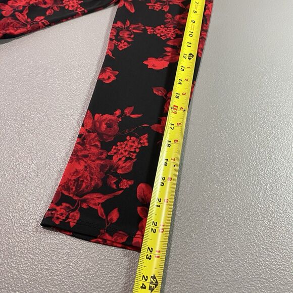DIANA BELLE Blouse Floral Long Sleeve Turtleneck Stretch Womens XL Black Red - Picture 8 of 11